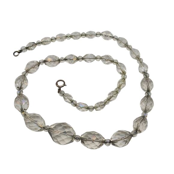 Pale Gray Faceted Crystal Necklace Glass Beaded Choker 12K GF Clasp Vintage - Picture 8 of 11